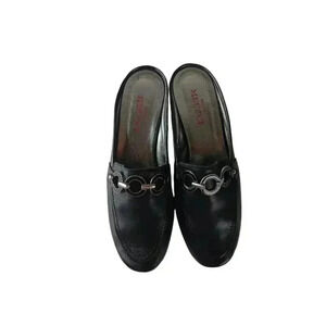 Sesto Meucci Leather Mules Slides Slip On Shoes Black Silver Chain Size 9 M